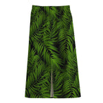 Night Tropical Palm Leaf Pattern Print Cotton Front Slit Maxi Skirt