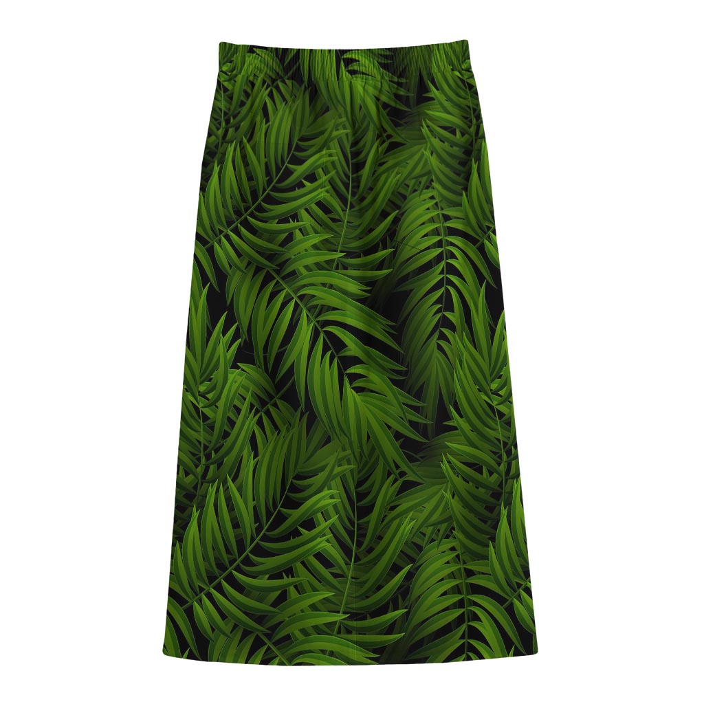 Night Tropical Palm Leaf Pattern Print Cotton Front Slit Maxi Skirt