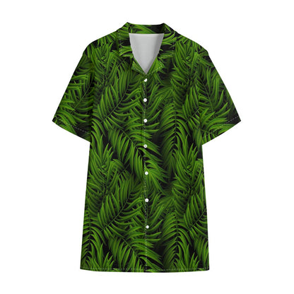 Night Tropical Palm Leaf Pattern Print Cotton Hawaiian Shirt