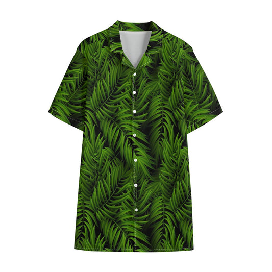 Night Tropical Palm Leaf Pattern Print Cotton Hawaiian Shirt