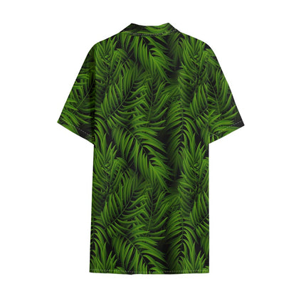 Night Tropical Palm Leaf Pattern Print Cotton Hawaiian Shirt