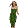 Night Tropical Palm Leaf Pattern Print Cross Back Cami Dress