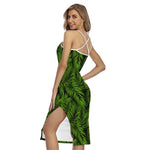 Night Tropical Palm Leaf Pattern Print Cross Back Cami Dress