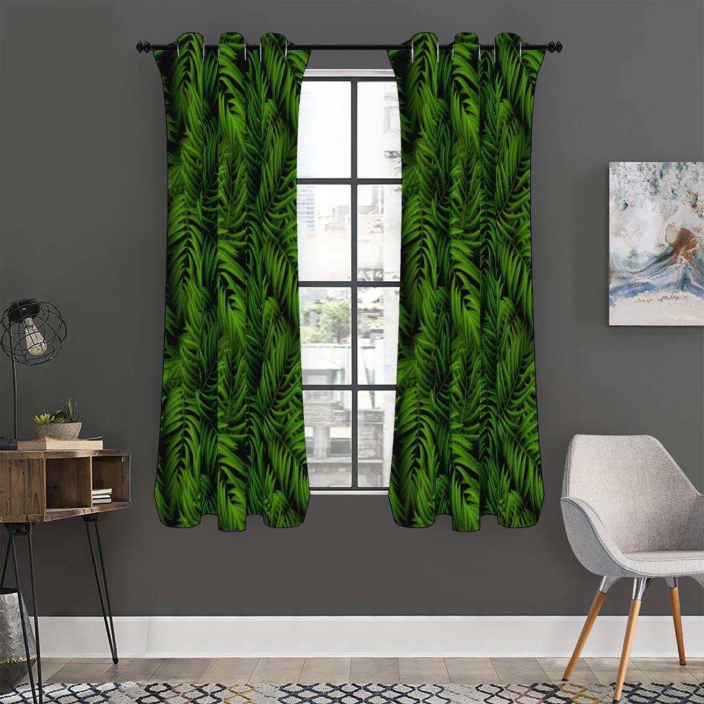 Night Tropical Palm Leaf Pattern Print Curtain