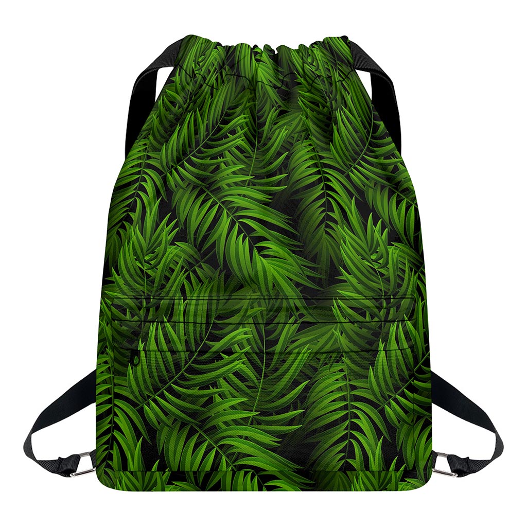 Night Tropical Palm Leaf Pattern Print Drawstring Backpack