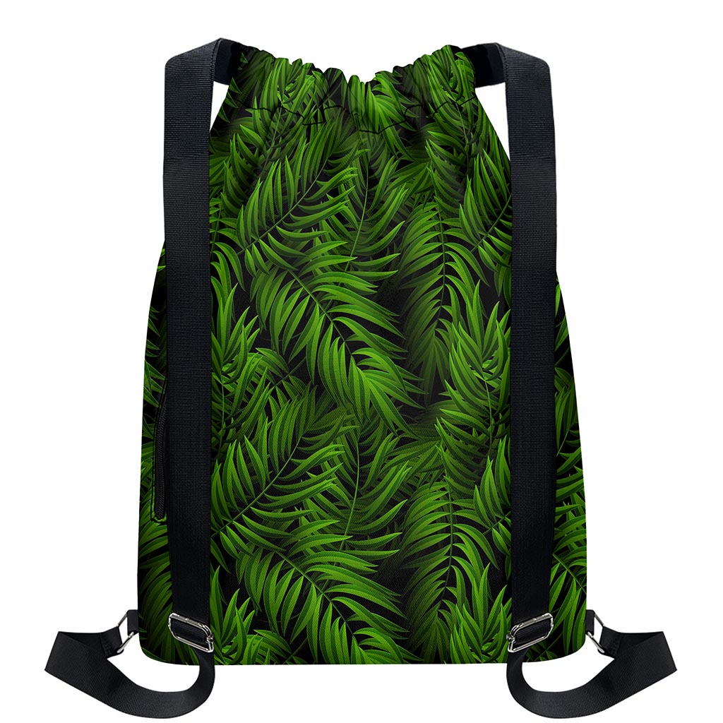 Night Tropical Palm Leaf Pattern Print Drawstring Backpack