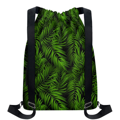 Night Tropical Palm Leaf Pattern Print Drawstring Backpack
