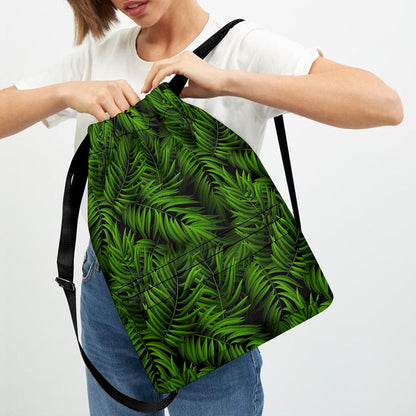 Night Tropical Palm Leaf Pattern Print Drawstring Backpack