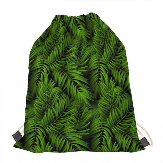 Night Tropical Palm Leaf Pattern Print Drawstring Bag