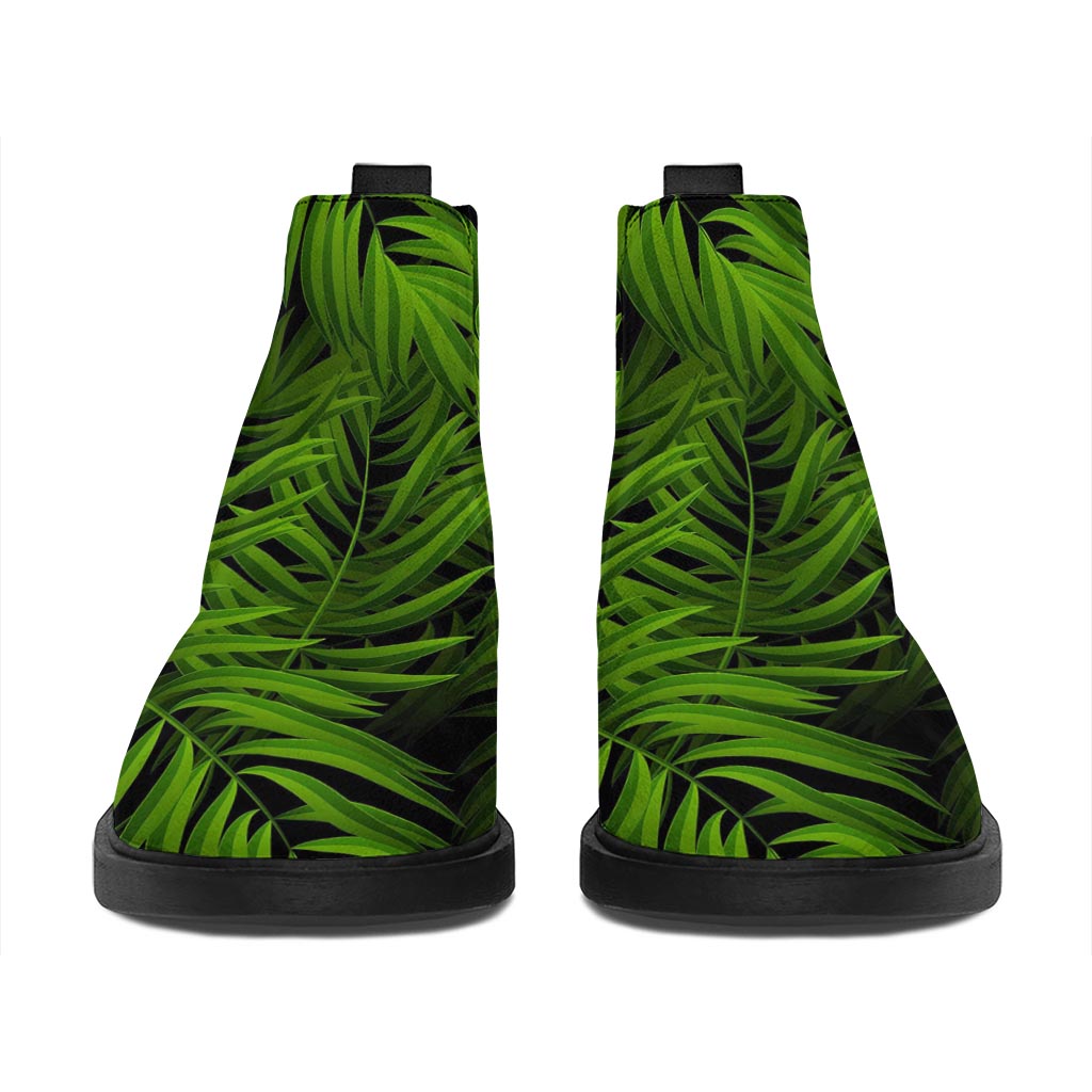 Night Tropical Palm Leaf Pattern Print Flat Ankle Boots