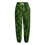 Night Tropical Palm Leaf Pattern Print Fleece Lined Knit Pants