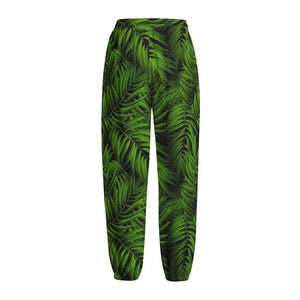 Night Tropical Palm Leaf Pattern Print Fleece Lined Knit Pants