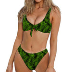 Night Tropical Palm Leaf Pattern Print Front Bow Tie Bikini