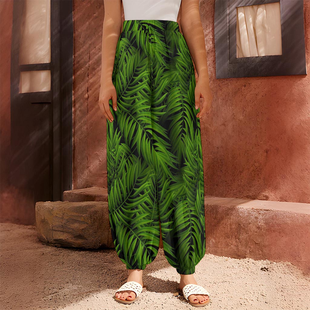 Night Tropical Palm Leaf Pattern Print Harem Pants