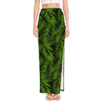 Night Tropical Palm Leaf Pattern Print High Slit Maxi Skirt