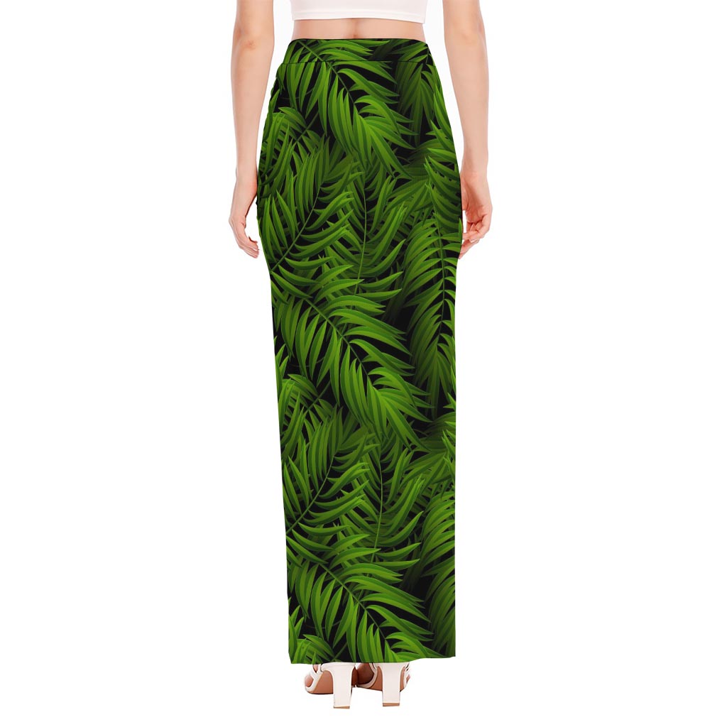 Night Tropical Palm Leaf Pattern Print High Slit Maxi Skirt
