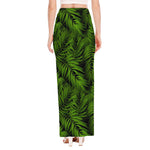 Night Tropical Palm Leaf Pattern Print High Slit Maxi Skirt