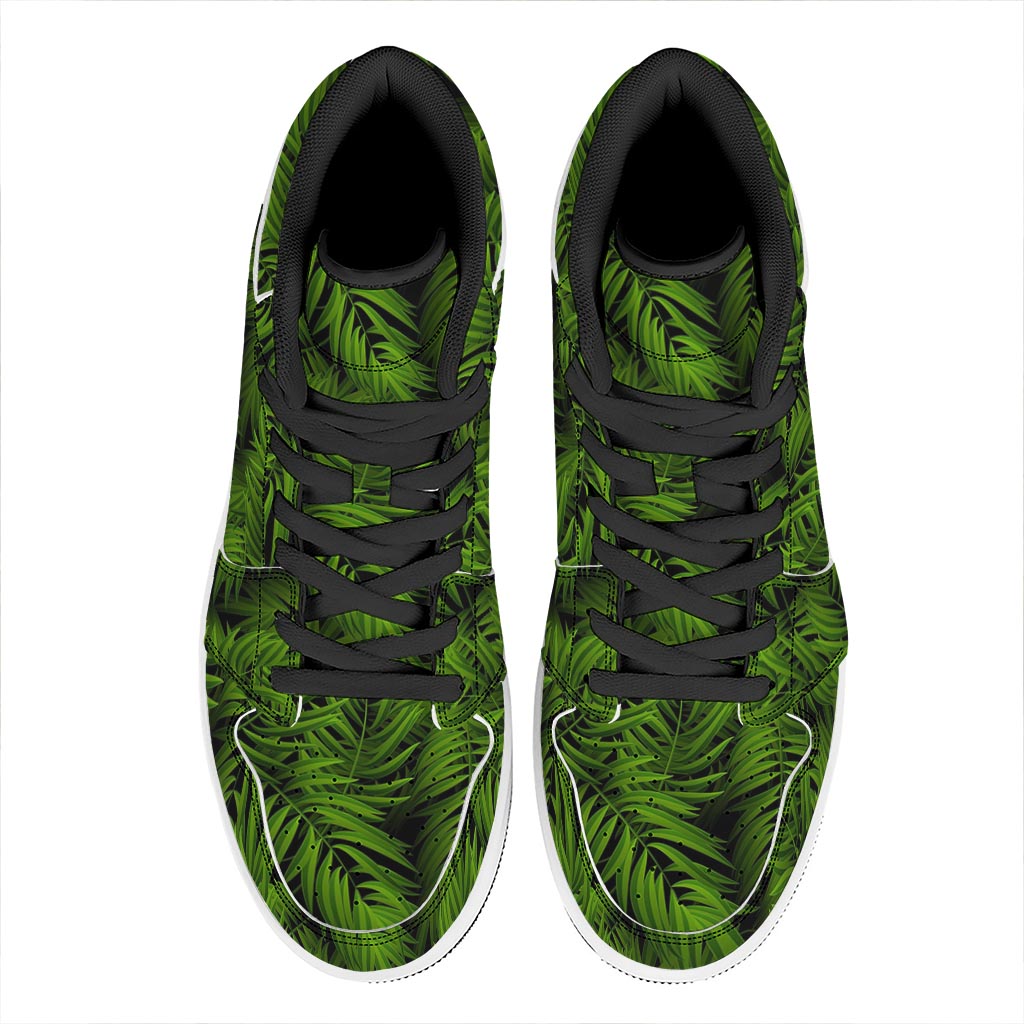 Night Tropical Palm Leaf Pattern Print High Top Leather Sneakers