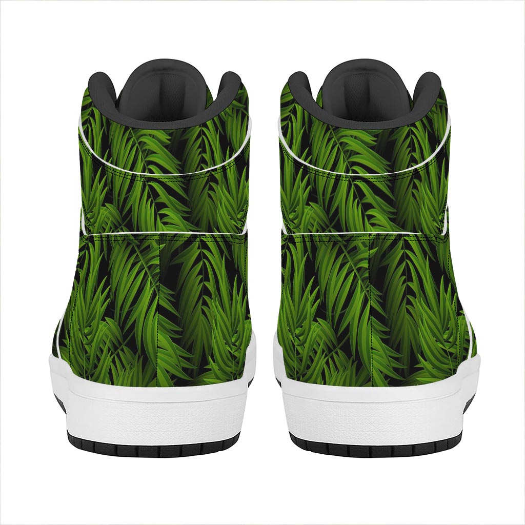 Night Tropical Palm Leaf Pattern Print High Top Leather Sneakers