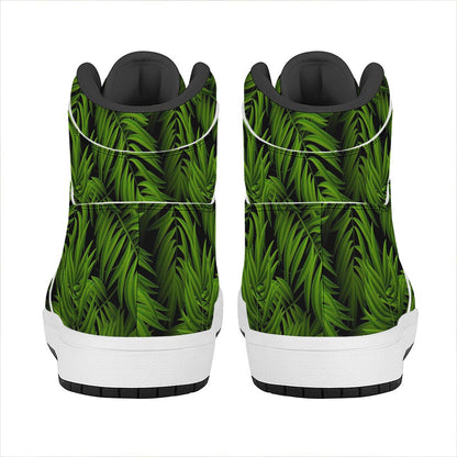Night Tropical Palm Leaf Pattern Print High Top Leather Sneakers
