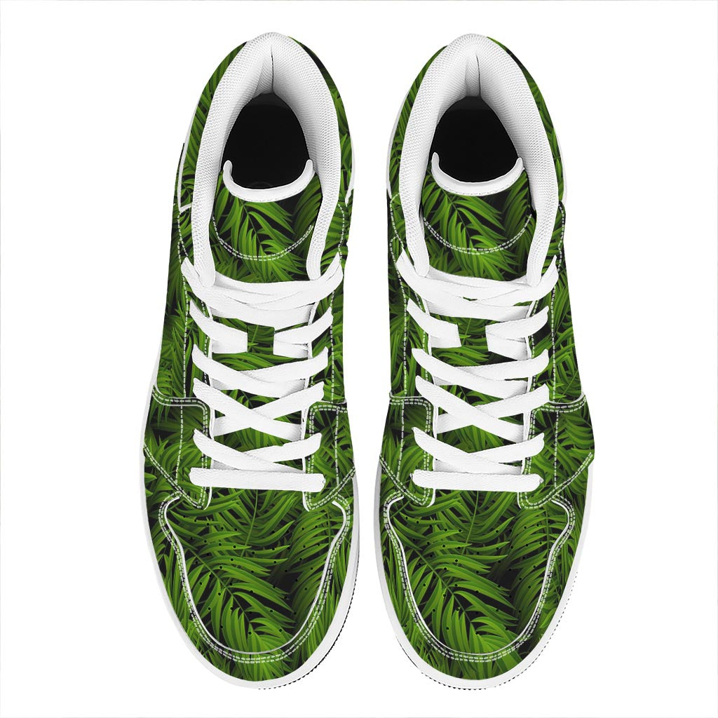 Night Tropical Palm Leaf Pattern Print High Top Leather Sneakers