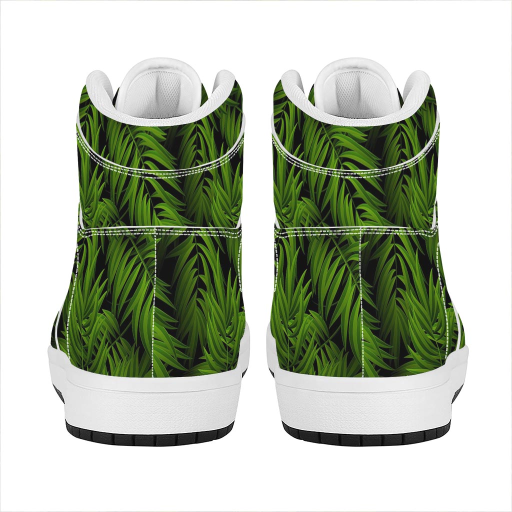 Night Tropical Palm Leaf Pattern Print High Top Leather Sneakers