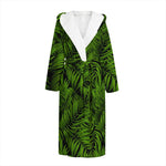 Night Tropical Palm Leaf Pattern Print Hooded Bathrobe