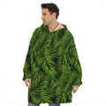 Night Tropical Palm Leaf Pattern Print Hoodie Blanket