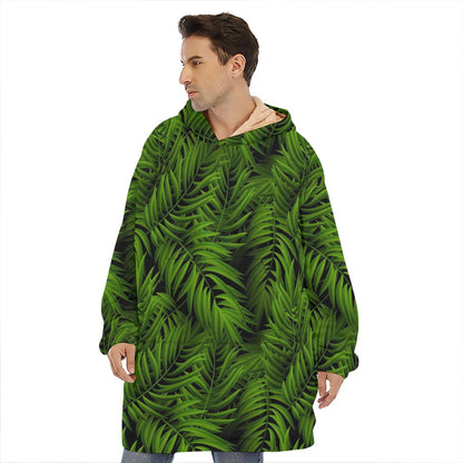 Night Tropical Palm Leaf Pattern Print Hoodie Blanket