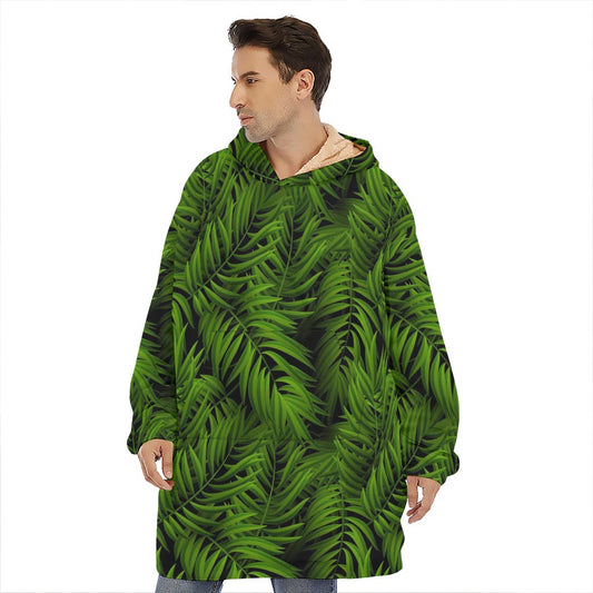 Night Tropical Palm Leaf Pattern Print Hoodie Blanket