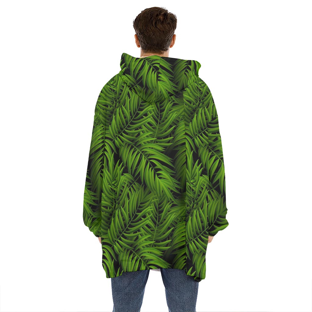 Night Tropical Palm Leaf Pattern Print Hoodie Blanket