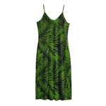 Night Tropical Palm Leaf Pattern Print Jersey Midi Cami Dress