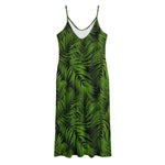Night Tropical Palm Leaf Pattern Print Jersey Midi Cami Dress