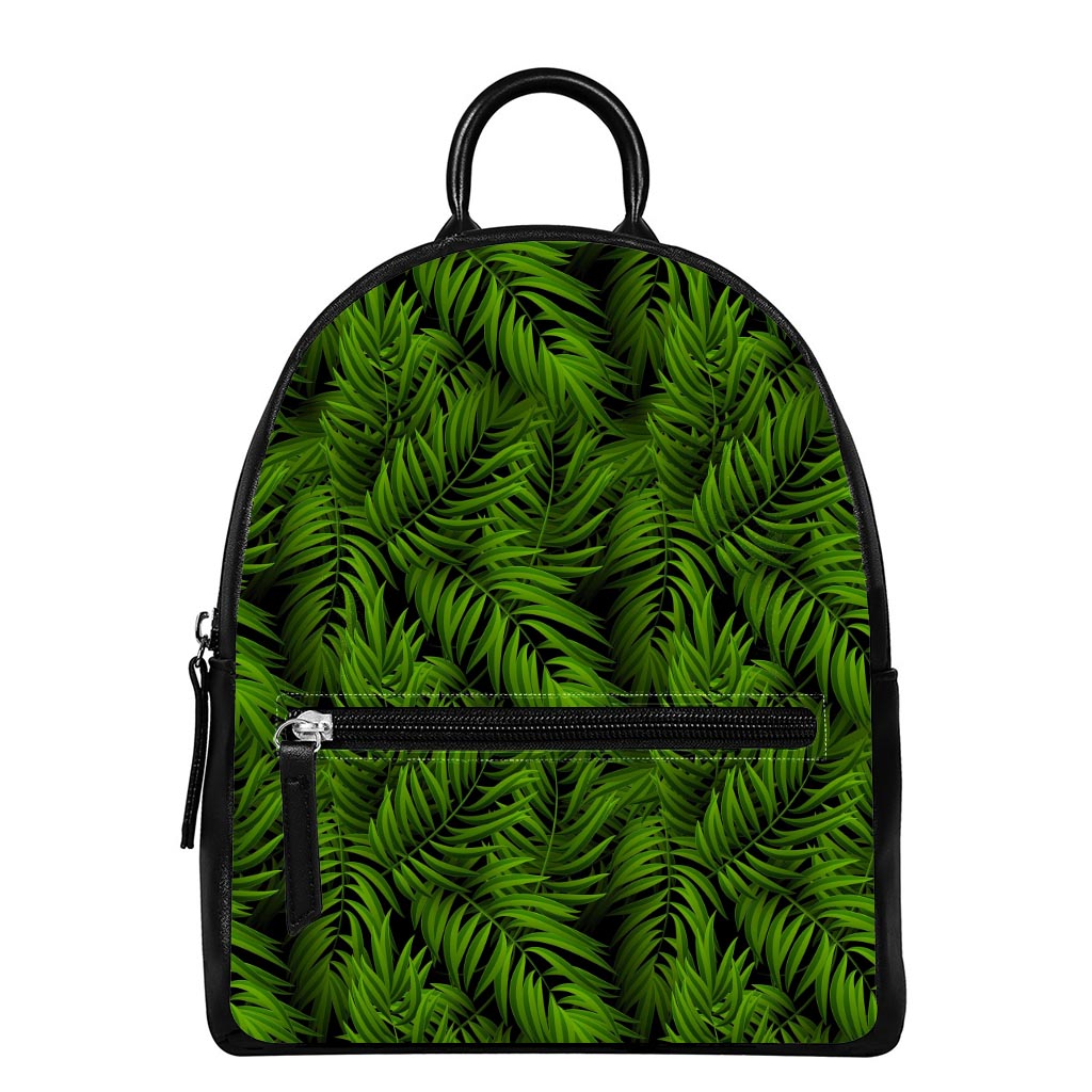 Night Tropical Palm Leaf Pattern Print Leather Backpack