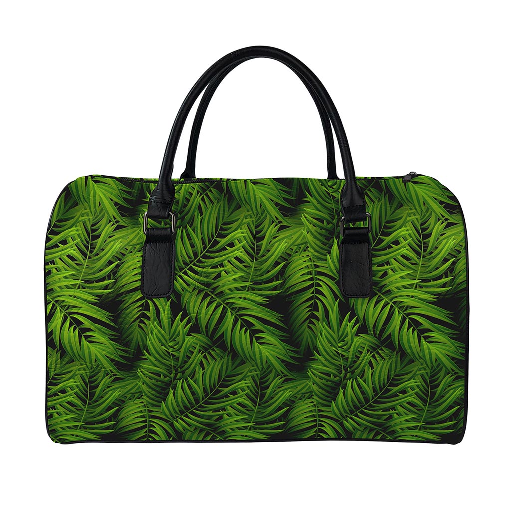 Night Tropical Palm Leaf Pattern Print Leather Duffle Bag