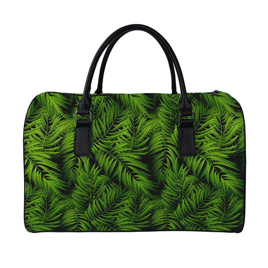 Night Tropical Palm Leaf Pattern Print Leather Duffle Bag