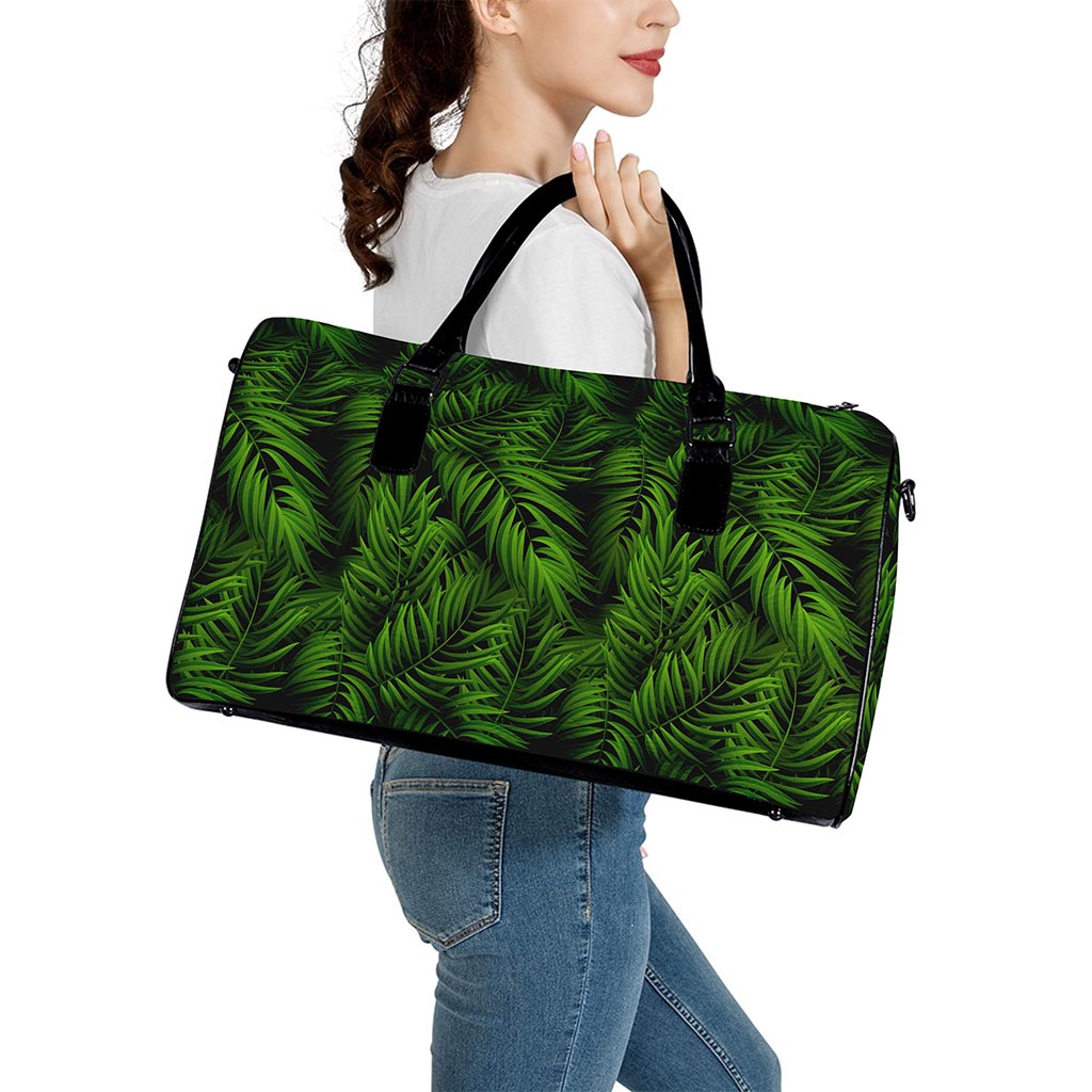 Night Tropical Palm Leaf Pattern Print Leather Duffle Bag