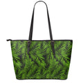 Night Tropical Palm Leaf Pattern Print Leather Tote Bag With Zipper