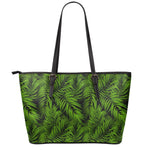 Night Tropical Palm Leaf Pattern Print Leather Tote Bag