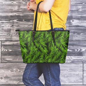 Night Tropical Palm Leaf Pattern Print Leather Tote Bag