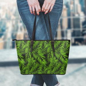 Night Tropical Palm Leaf Pattern Print Leather Tote Bag
