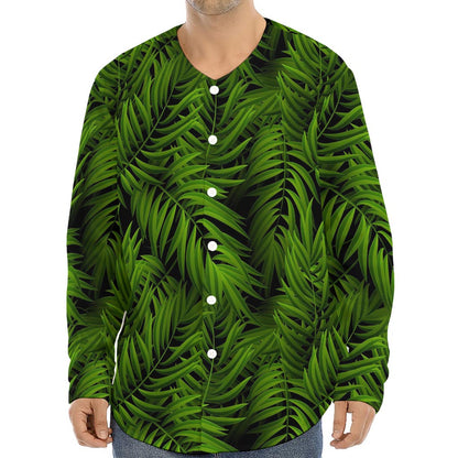 Night Tropical Palm Leaf Pattern Print Long Sleeve Baseball Jersey