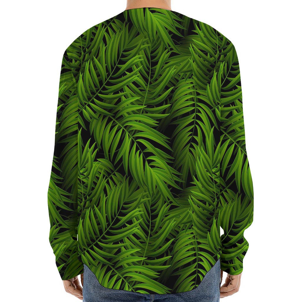 Night Tropical Palm Leaf Pattern Print Long Sleeve Baseball Jersey