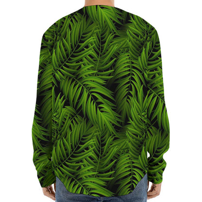 Night Tropical Palm Leaf Pattern Print Long Sleeve Baseball Jersey