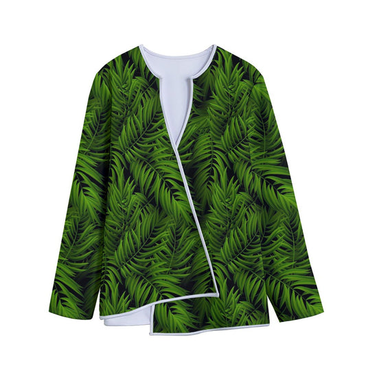 Night Tropical Palm Leaf Pattern Print Long Sleeve Short Coat