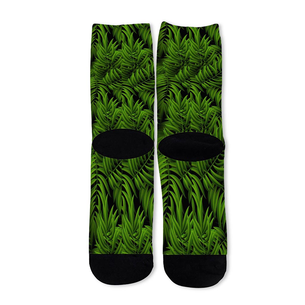 Night Tropical Palm Leaf Pattern Print Long Socks