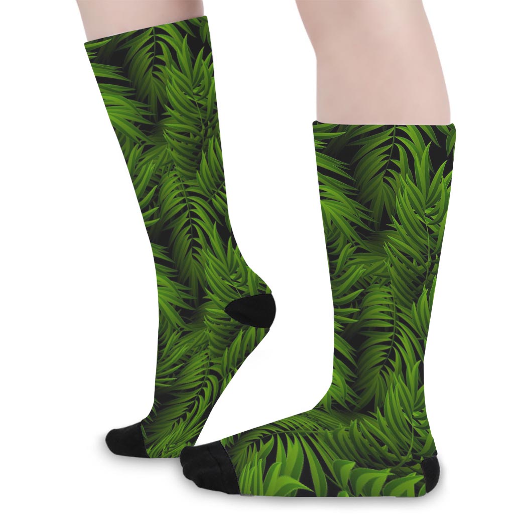 Night Tropical Palm Leaf Pattern Print Long Socks