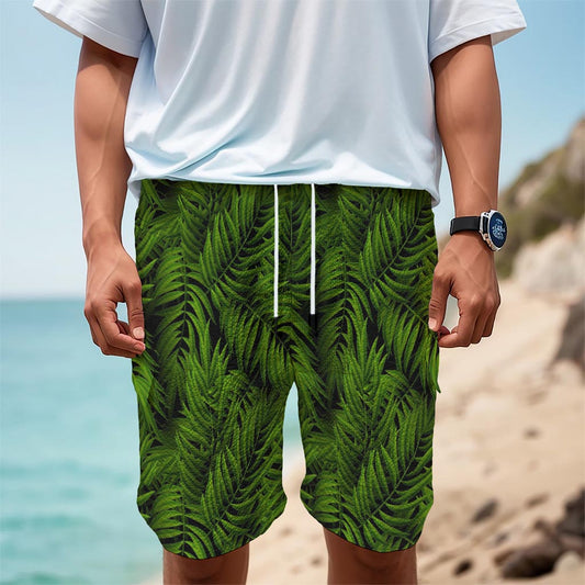 Night Tropical Palm Leaf Pattern Print Men's Cargo Shorts