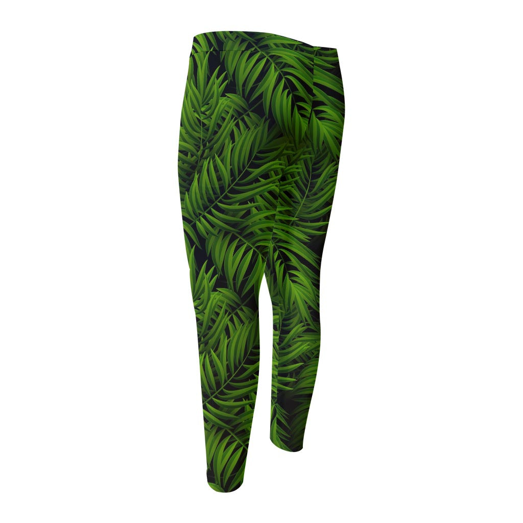 Night Tropical Palm Leaf Pattern Print Men's Compression Pants