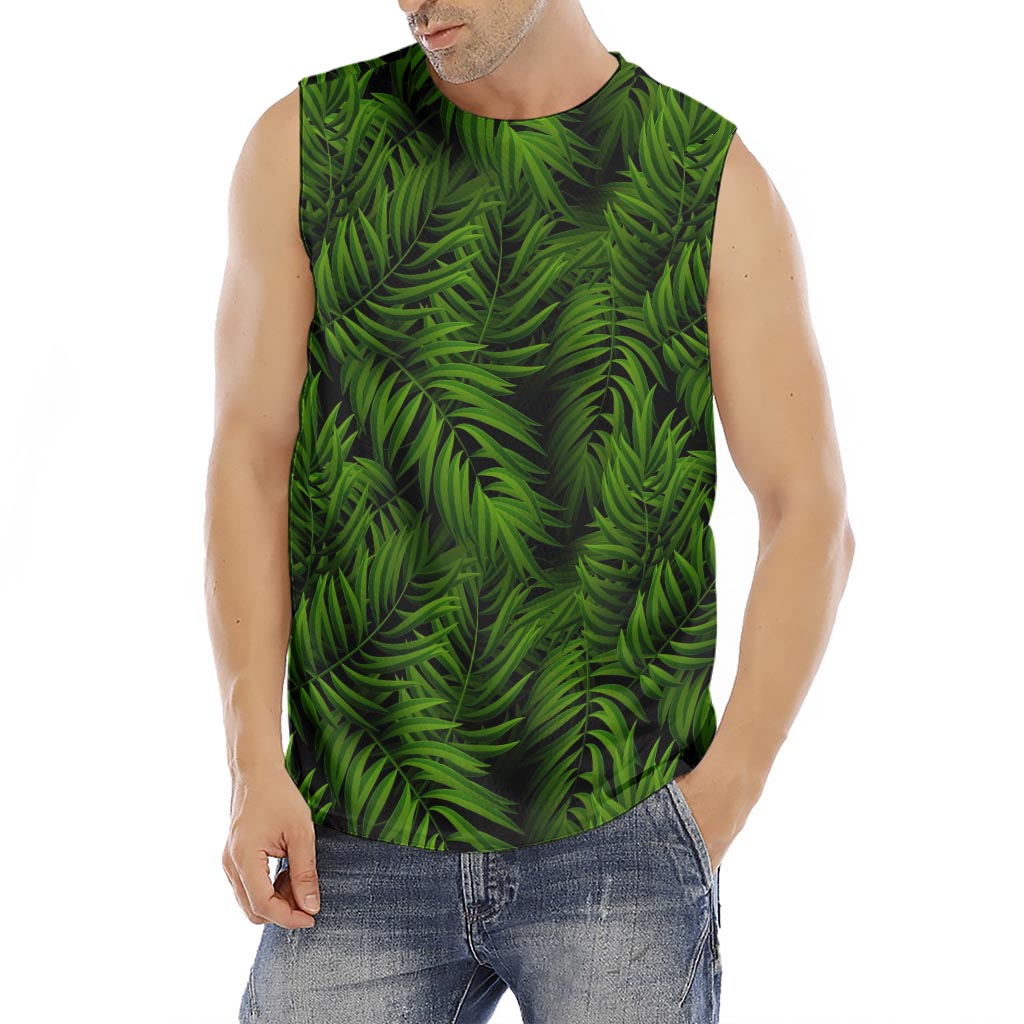 Night Tropical Palm Leaf Pattern Print Men's Fitness Tank Top